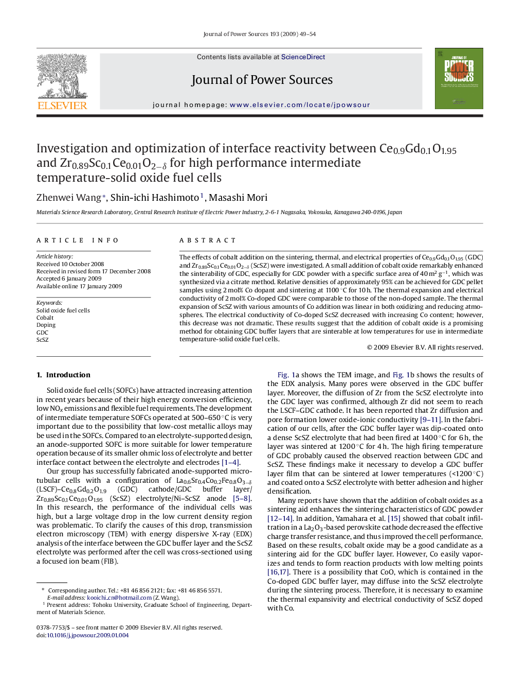 Investigation and optimization of interface reactivity between Ce0.9Gd0.1O1.95 and Zr0.89Sc0.1Ce0.01O2−δ for high performance intermediate temperature-solid oxide fuel cells