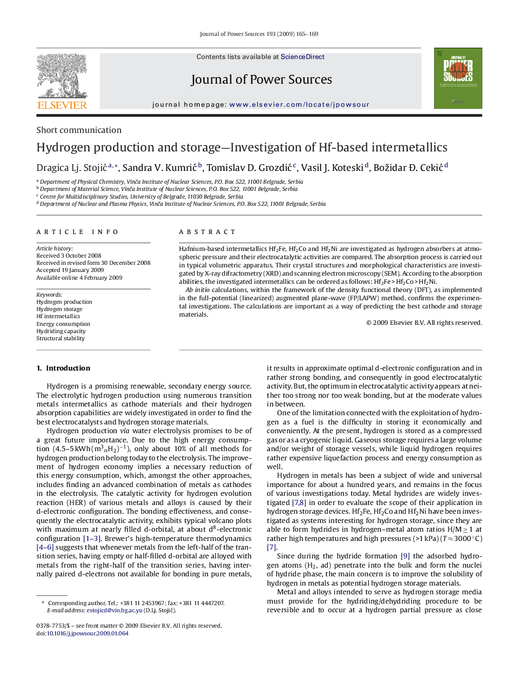 Hydrogen production and storage-Investigation of Hf-based intermetallics