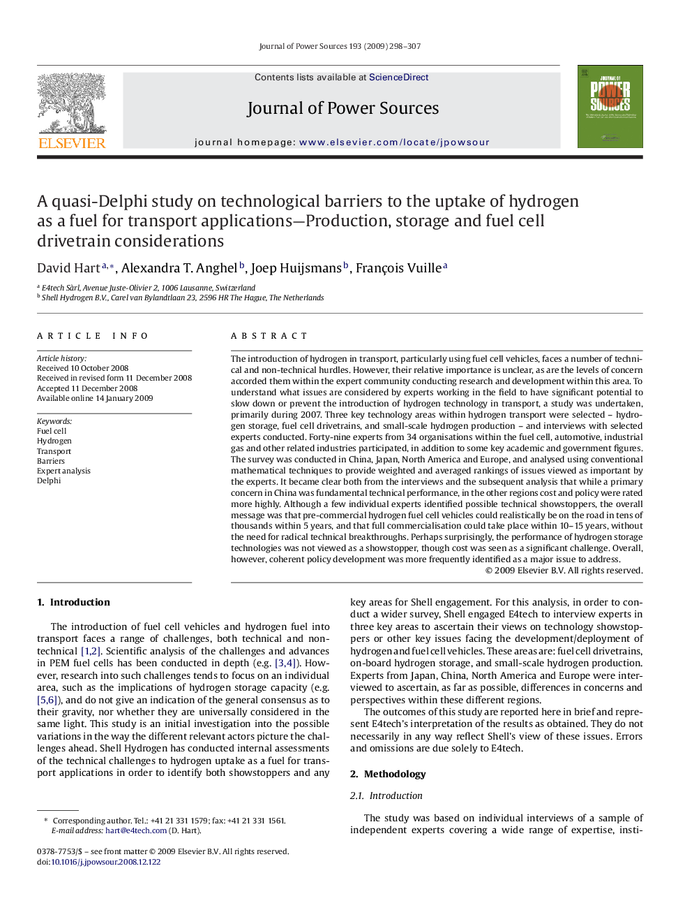 A quasi-Delphi study on technological barriers to the uptake of hydrogen as a fuel for transport applications—Production, storage and fuel cell drivetrain considerations