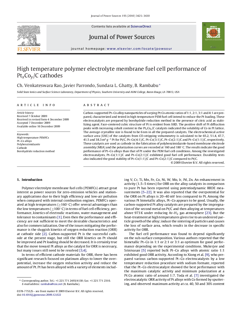 High temperature polymer electrolyte membrane fuel cell performance of PtxCoy/C cathodes