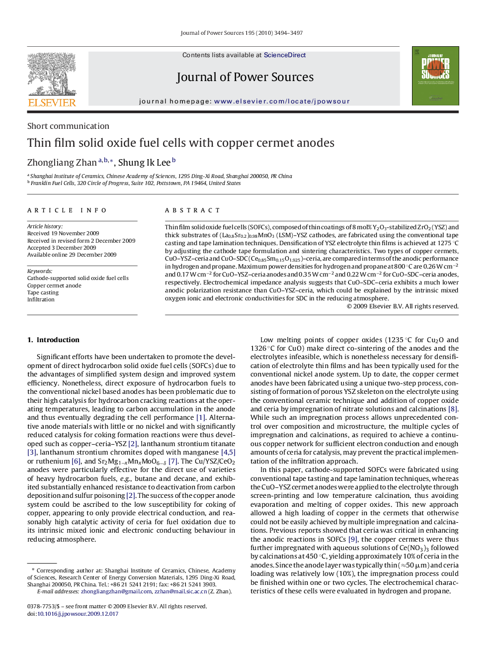 Thin film solid oxide fuel cells with copper cermet anodes