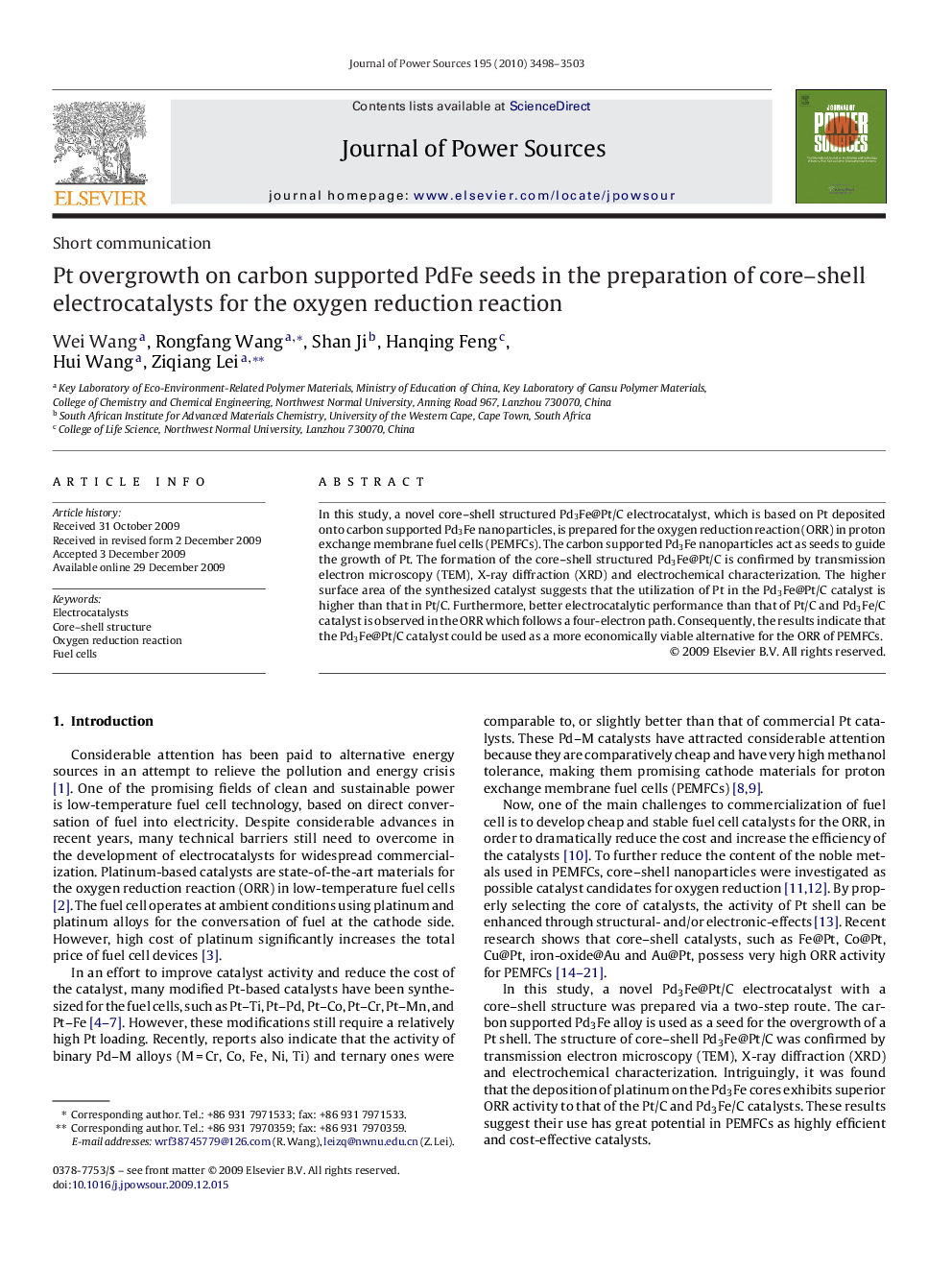 Pt overgrowth on carbon supported PdFe seeds in the preparation of core–shell electrocatalysts for the oxygen reduction reaction