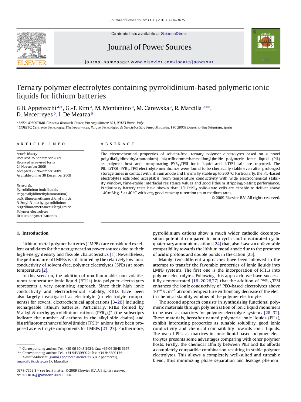 Ternary polymer electrolytes containing pyrrolidinium-based polymeric ionic liquids for lithium batteries