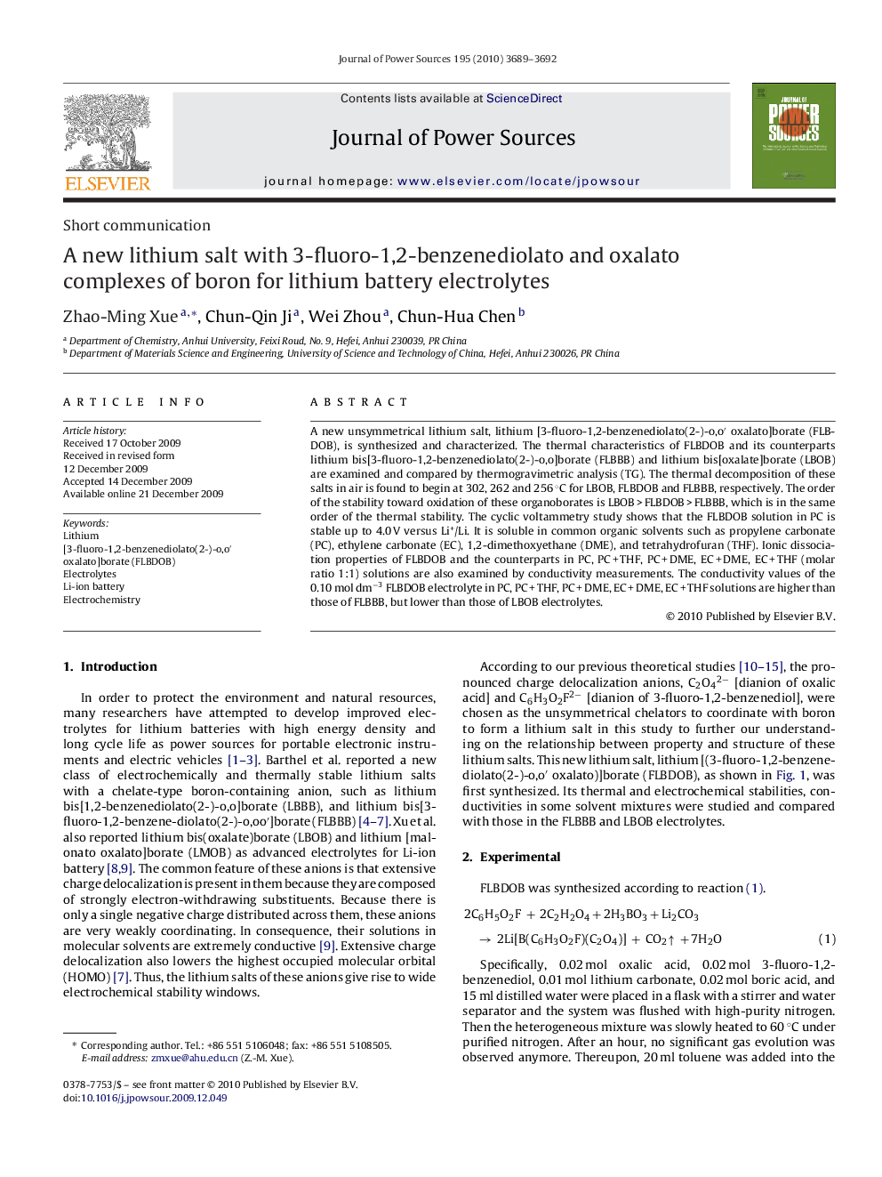 A new lithium salt with 3-fluoro-1,2-benzenediolato and oxalato complexes of boron for lithium battery electrolytes