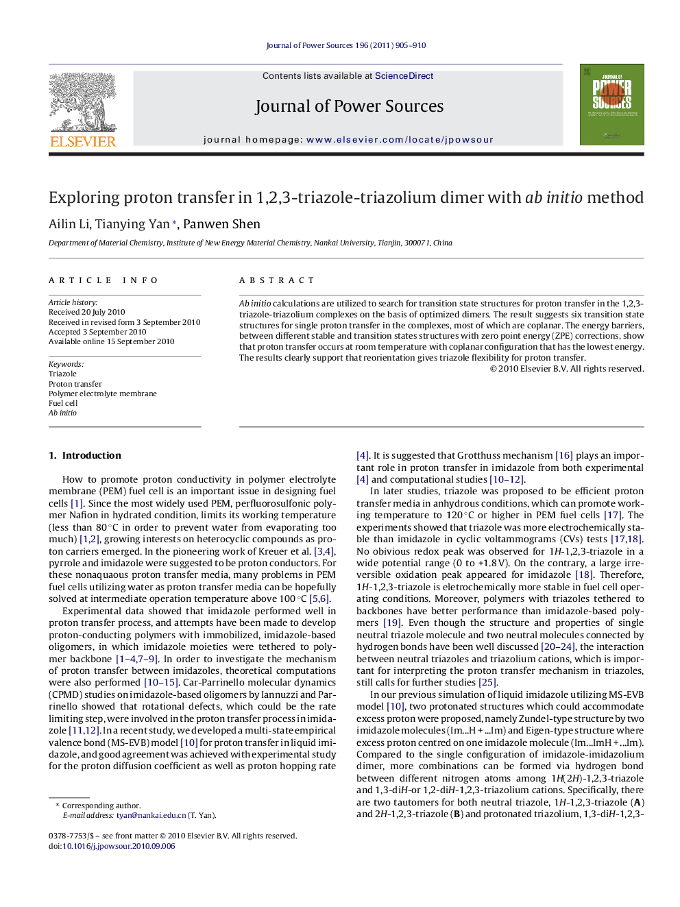 Exploring proton transfer in 1,2,3-triazole-triazolium dimer with ab initio method