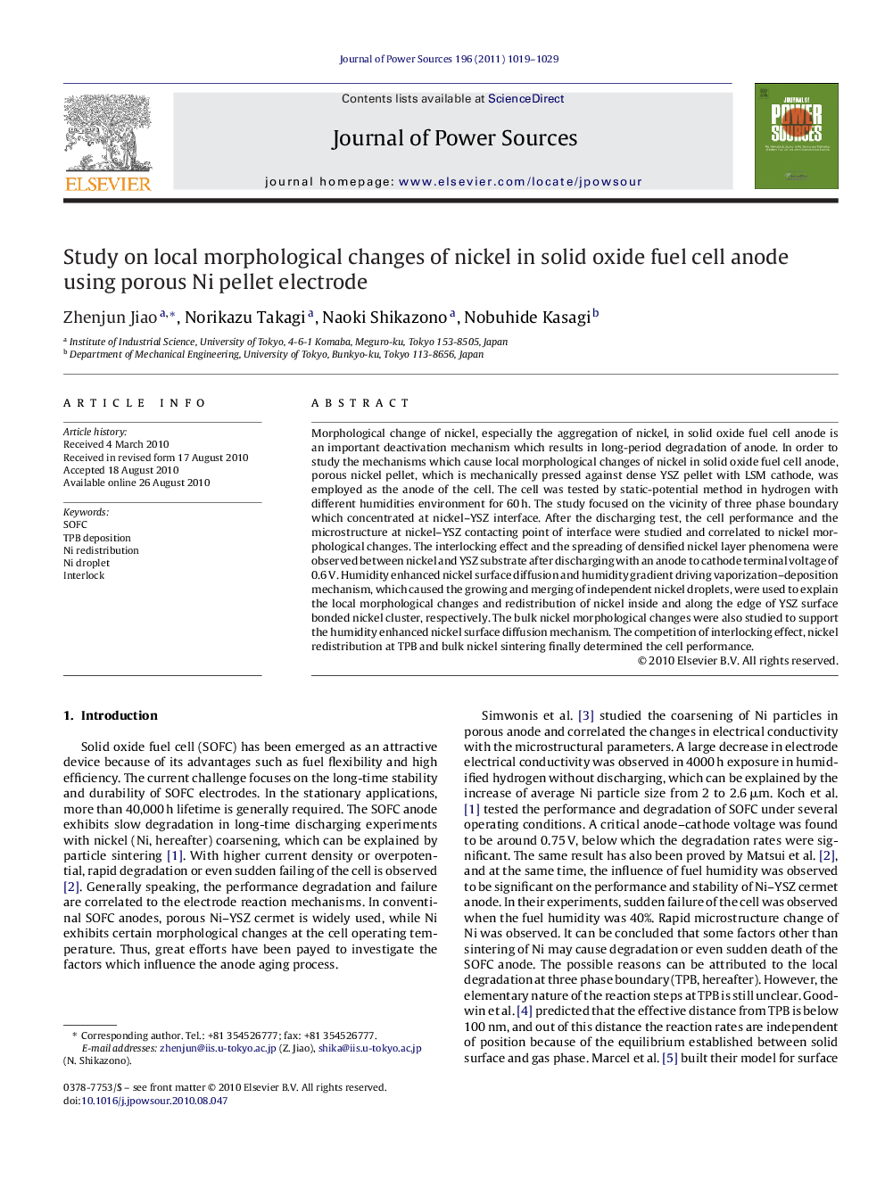 Study on local morphological changes of nickel in solid oxide fuel cell anode using porous Ni pellet electrode