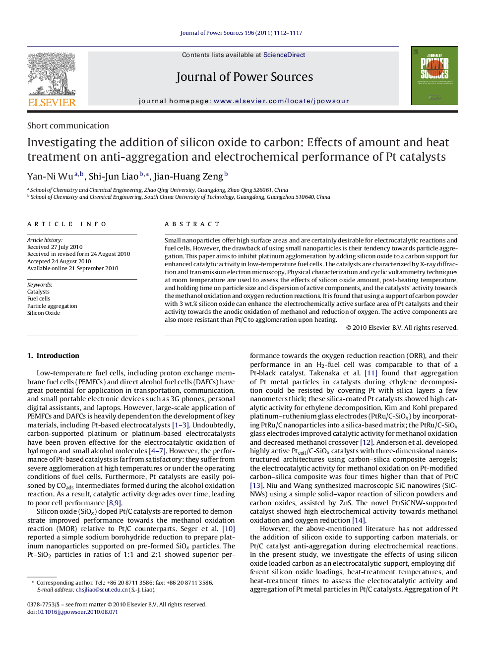 Investigating the addition of silicon oxide to carbon: Effects of amount and heat treatment on anti-aggregation and electrochemical performance of Pt catalysts