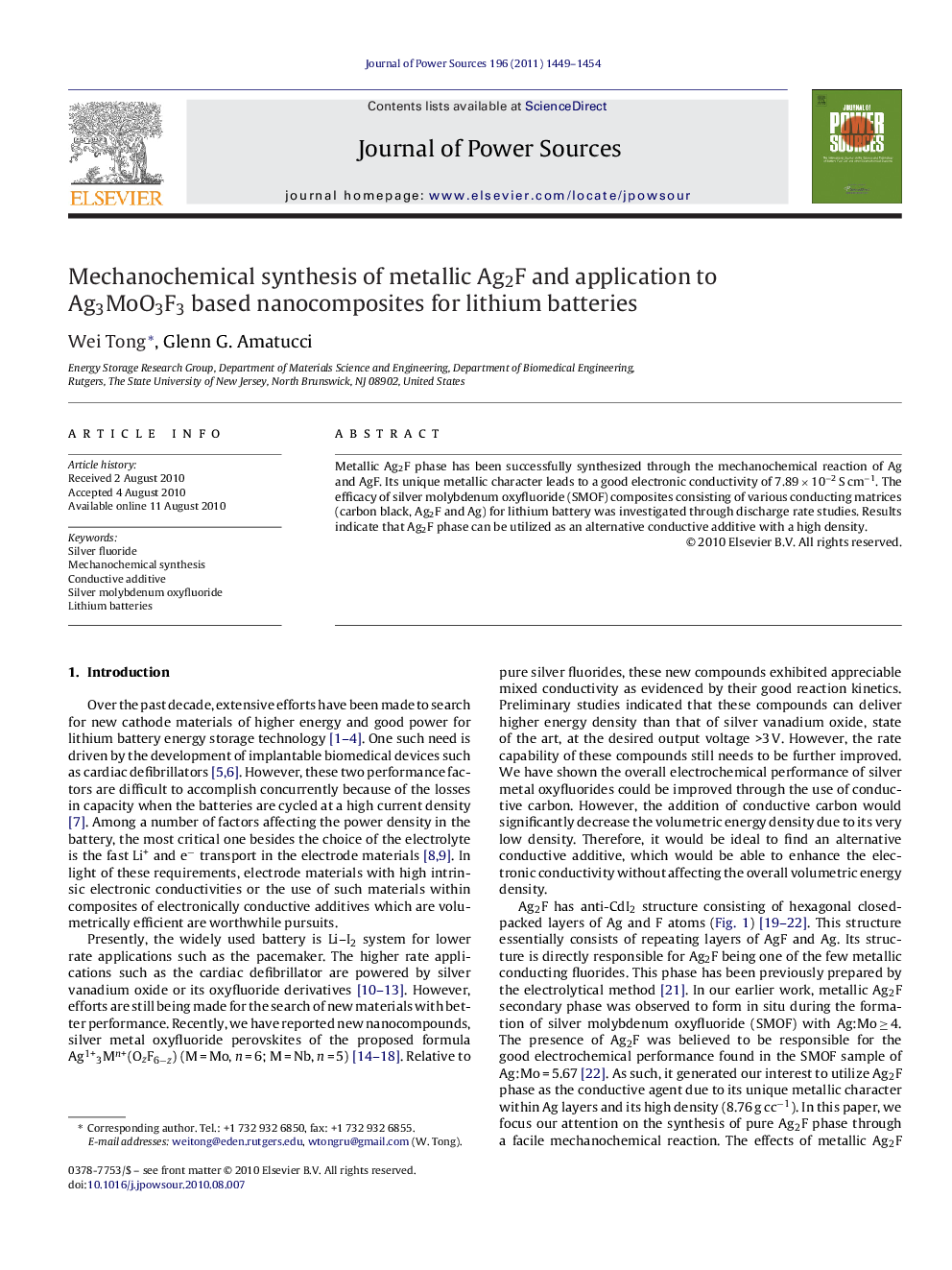 Mechanochemical synthesis of metallic Ag2F and application to Ag3MoO3F3 based nanocomposites for lithium batteries