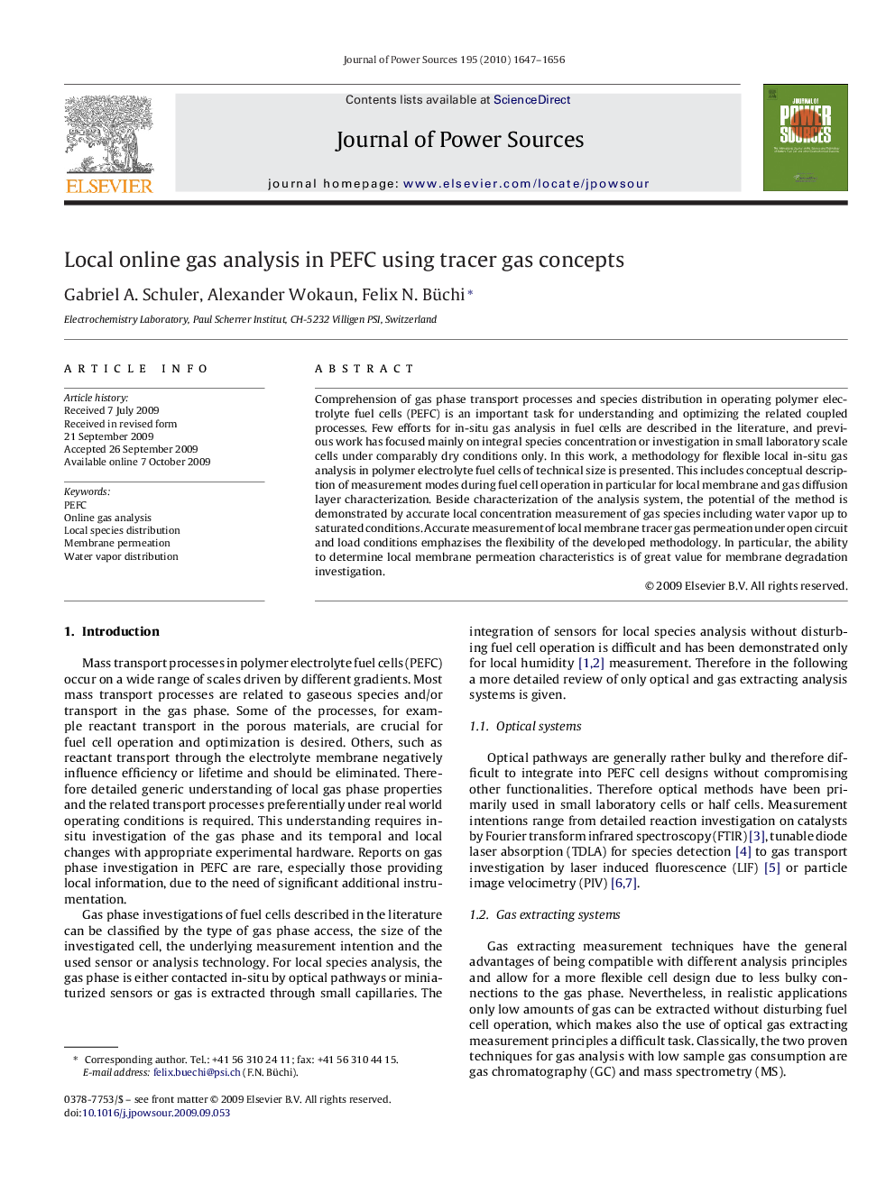 Local online gas analysis in PEFC using tracer gas concepts