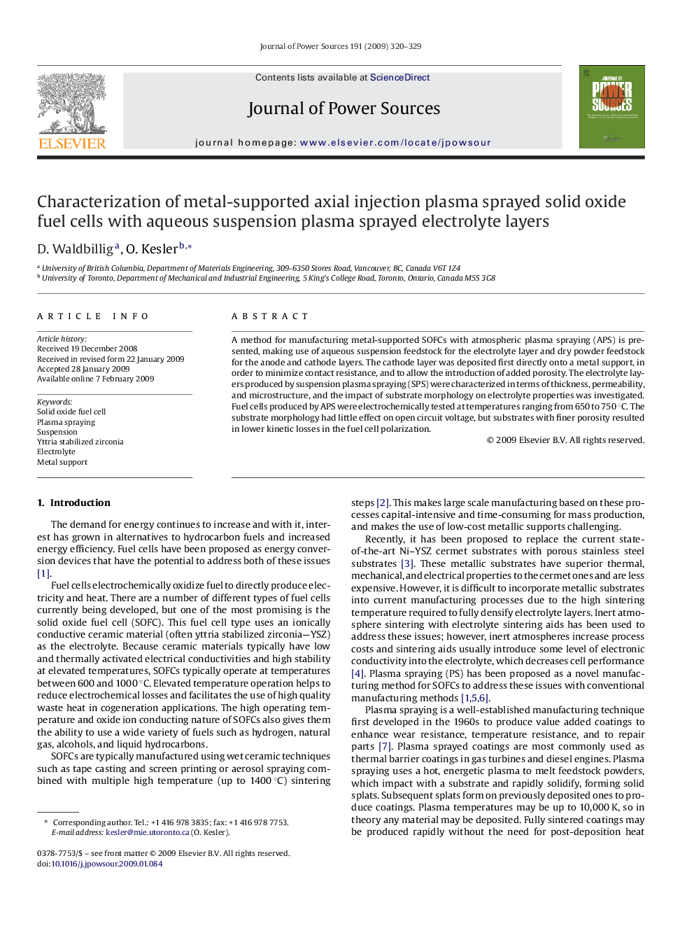 Characterization of metal-supported axial injection plasma sprayed solid oxide fuel cells with aqueous suspension plasma sprayed electrolyte layers