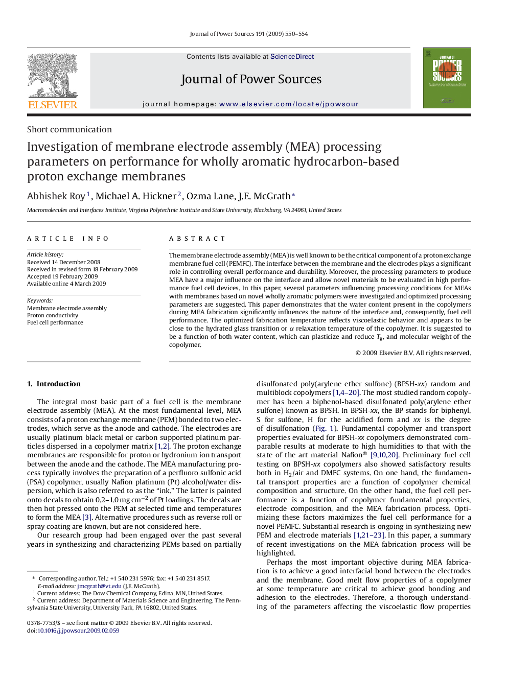 Investigation of membrane electrode assembly (MEA) processing parameters on performance for wholly aromatic hydrocarbon-based proton exchange membranes