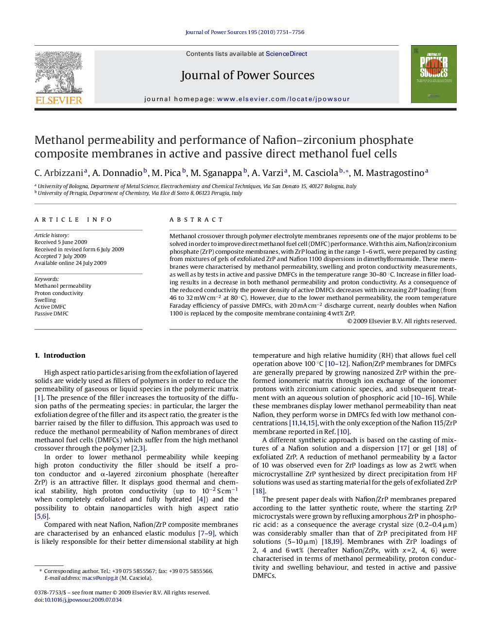 Methanol permeability and performance of Nafion–zirconium phosphate composite membranes in active and passive direct methanol fuel cells