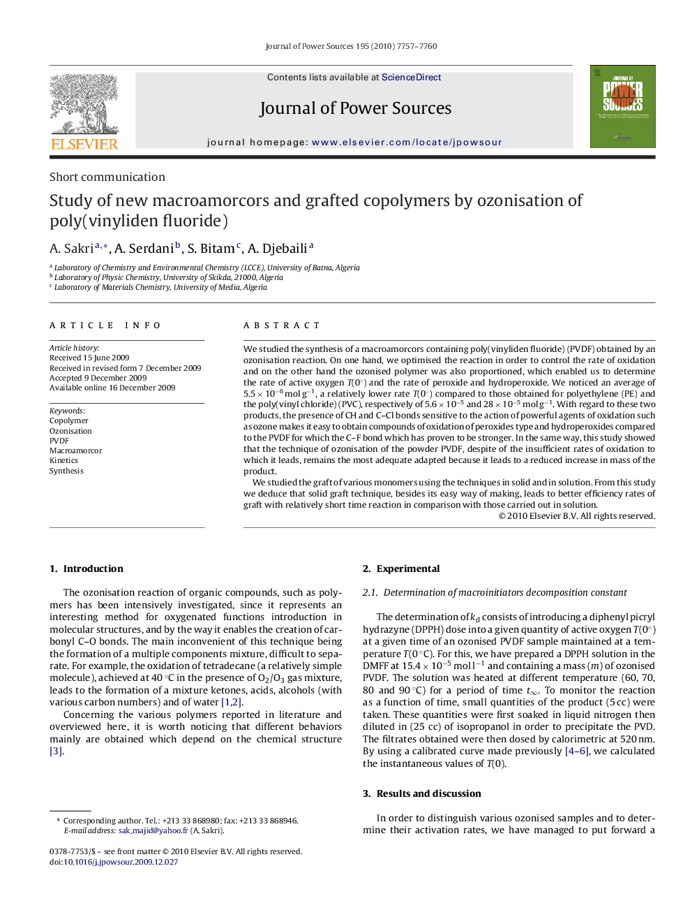 Study of new macroamorcors and grafted copolymers by ozonisation of poly(vinyliden fluoride)