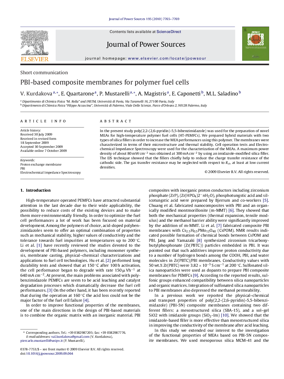 PBI-based composite membranes for polymer fuel cells