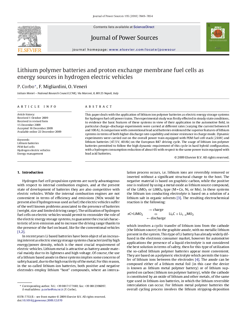 Lithium polymer batteries and proton exchange membrane fuel cells as energy sources in hydrogen electric vehicles