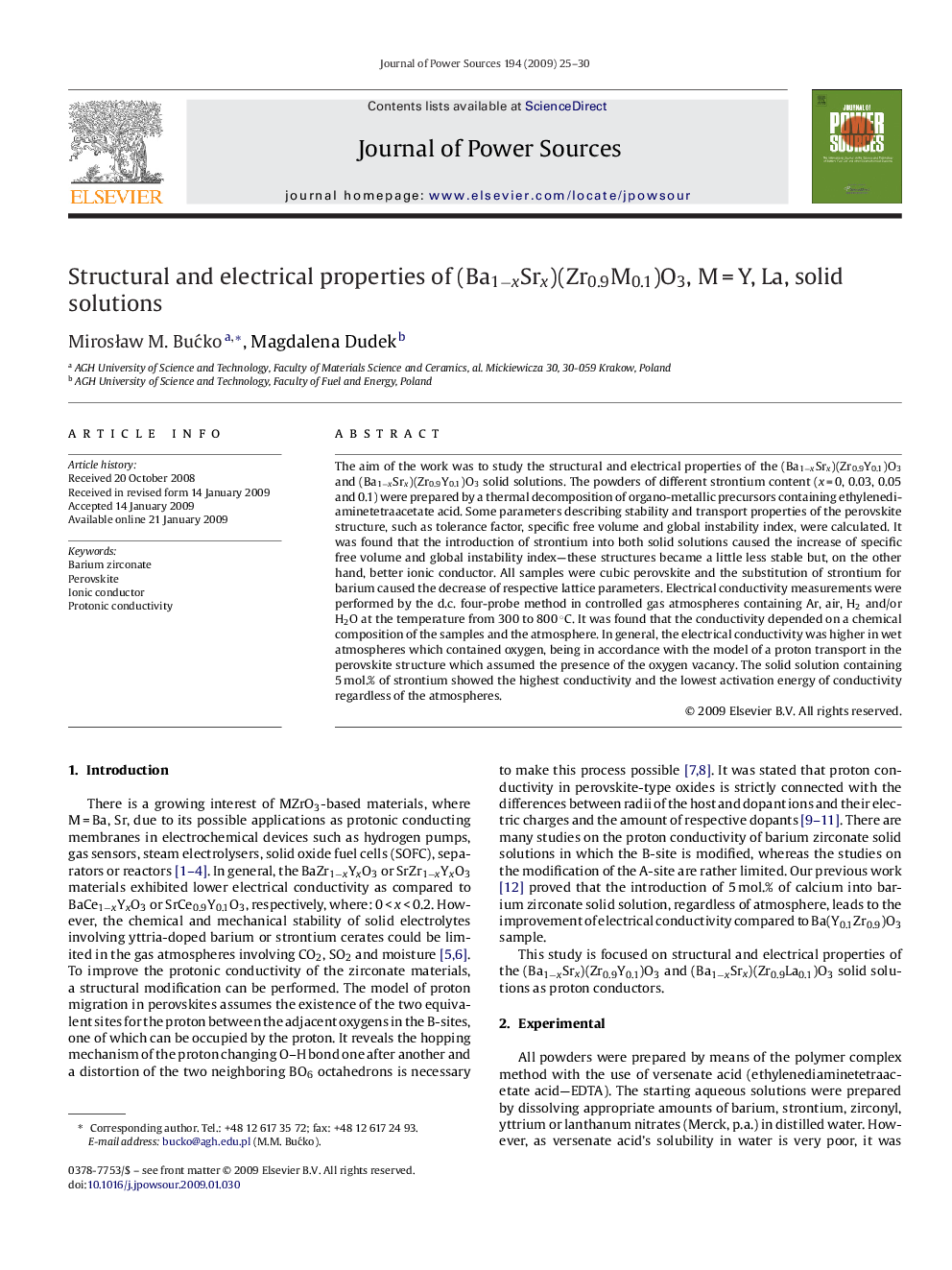 Structural and electrical properties of (Ba1−xSrx)(Zr0.9M0.1)O3, M = Y, La, solid solutions