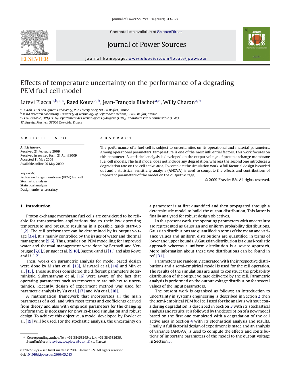 Effects of temperature uncertainty on the performance of a degrading PEM fuel cell model