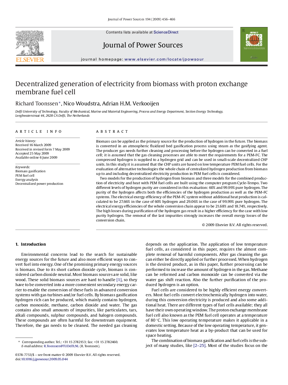 Decentralized generation of electricity from biomass with proton exchange membrane fuel cell