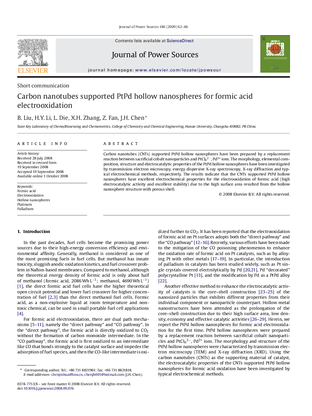 Carbon nanotubes supported PtPd hollow nanospheres for formic acid electrooxidation