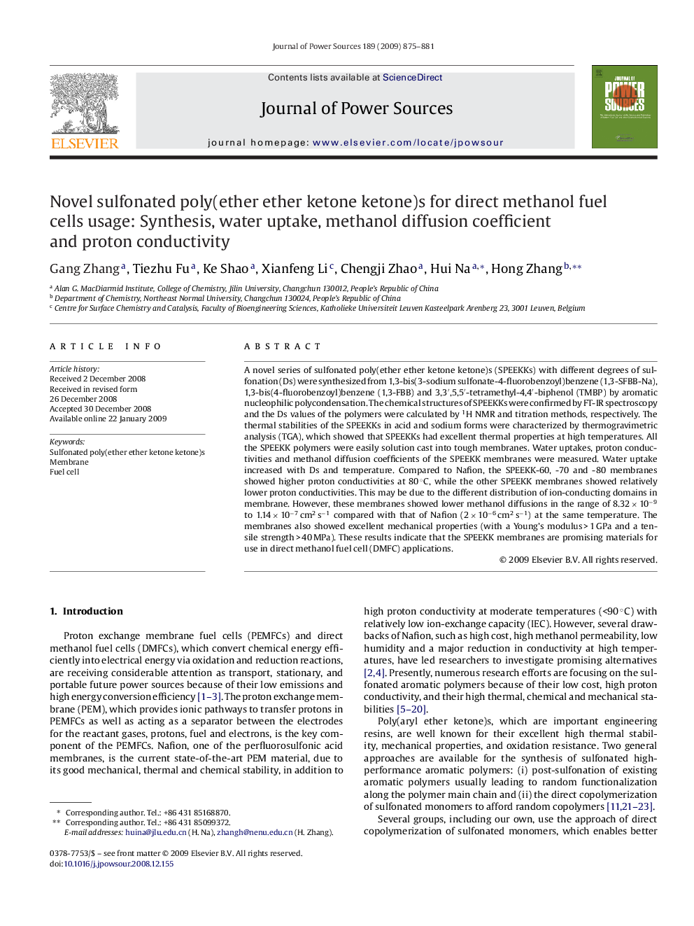 Novel sulfonated poly(ether ether ketone ketone)s for direct methanol fuel cells usage: Synthesis, water uptake, methanol diffusion coefficient and proton conductivity