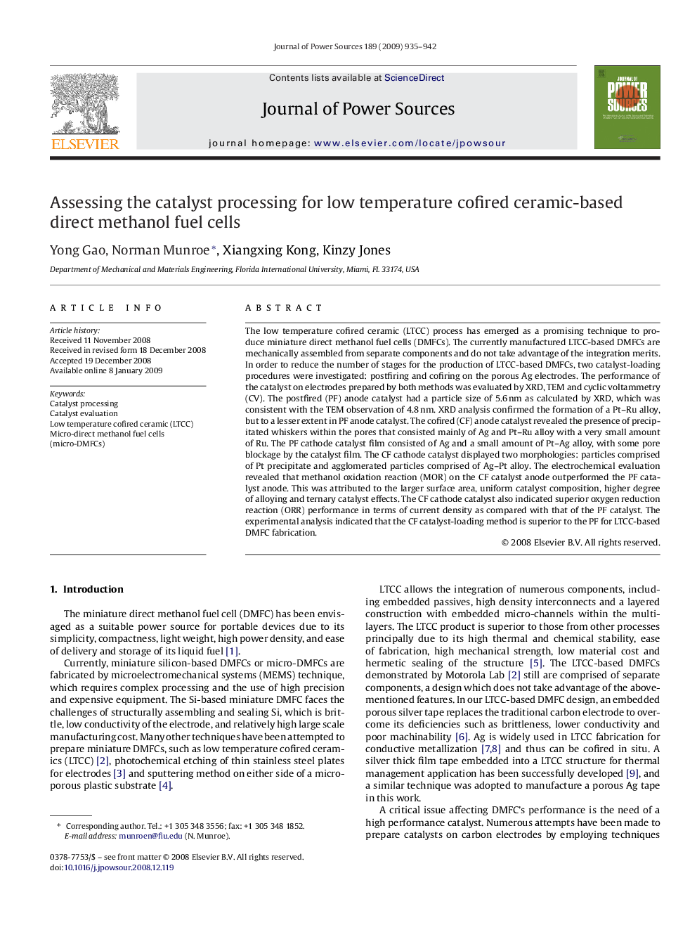 Assessing the catalyst processing for low temperature cofired ceramic-based direct methanol fuel cells