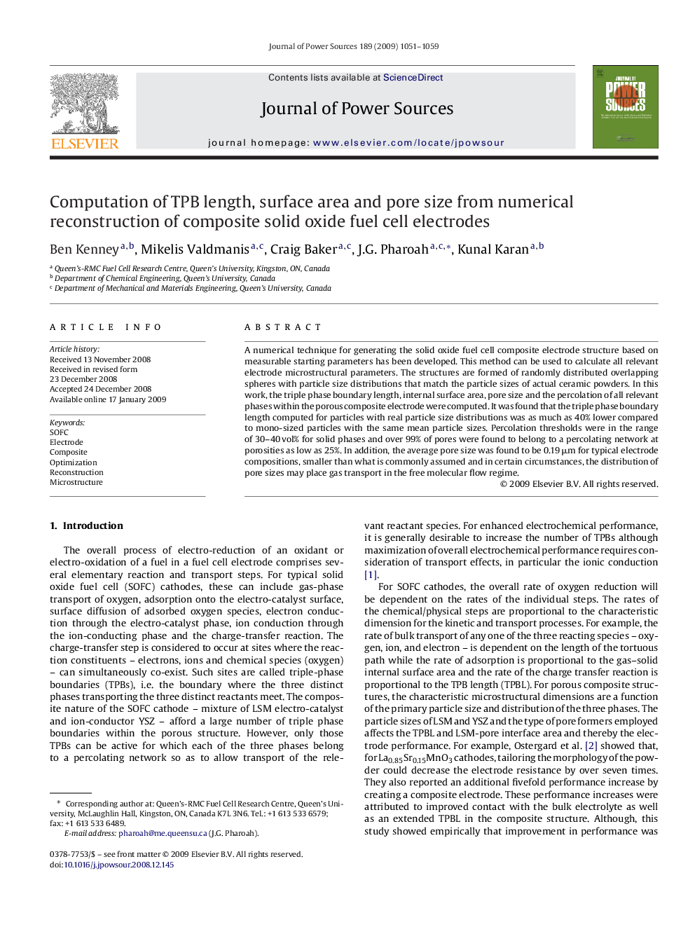 Computation of TPB length, surface area and pore size from numerical reconstruction of composite solid oxide fuel cell electrodes