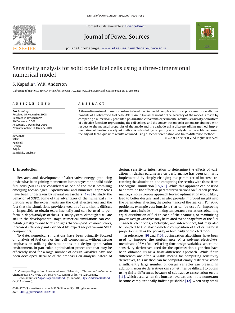 Sensitivity analysis for solid oxide fuel cells using a three-dimensional numerical model