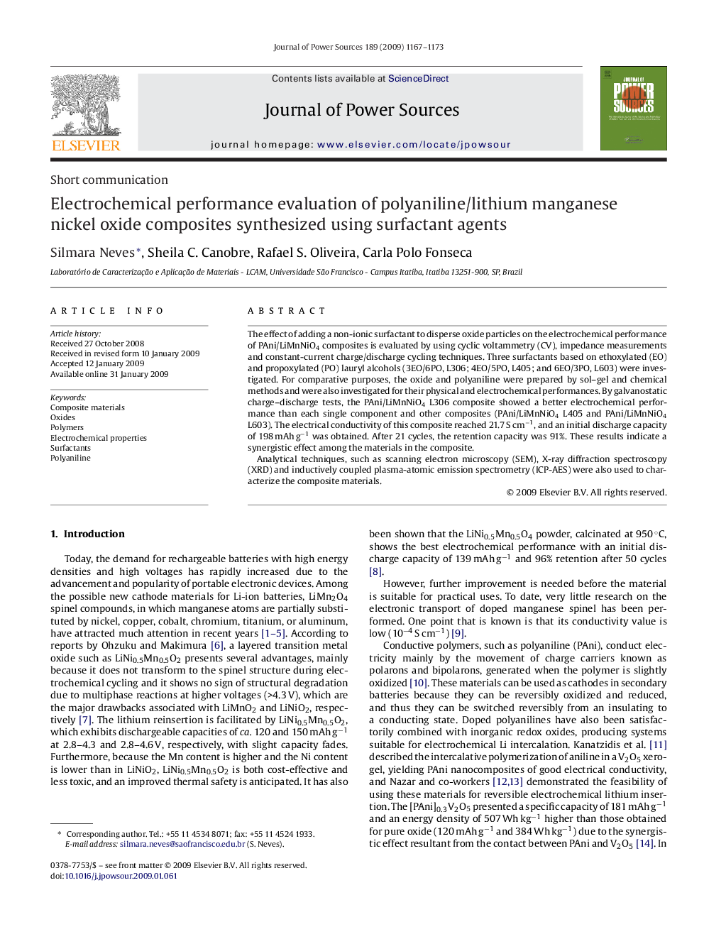 Electrochemical performance evaluation of polyaniline/lithium manganese nickel oxide composites synthesized using surfactant agents