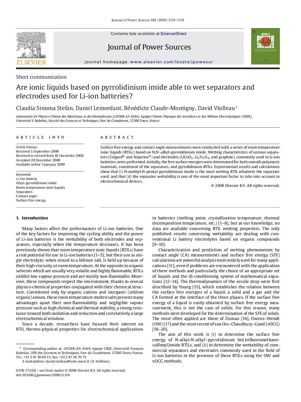 Are ionic liquids based on pyrrolidinium imide able to wet separators and electrodes used for Li-ion batteries?