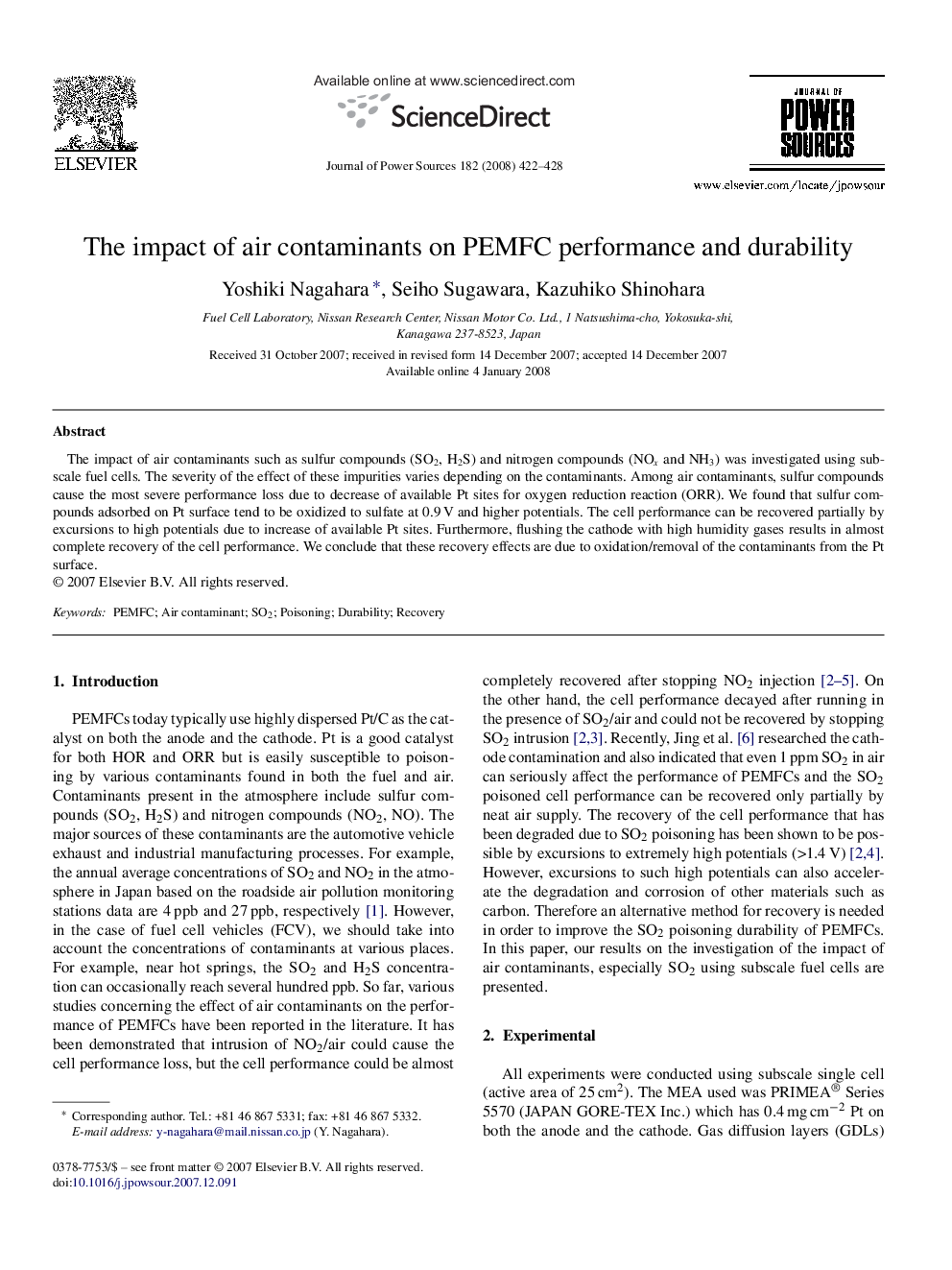 The impact of air contaminants on PEMFC performance and durability
