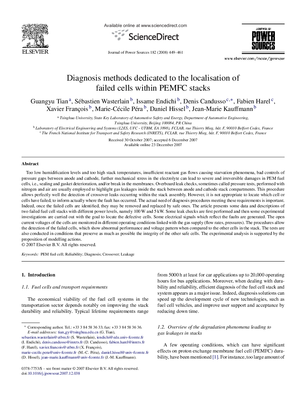 Diagnosis methods dedicated to the localisation of failed cells within PEMFC stacks