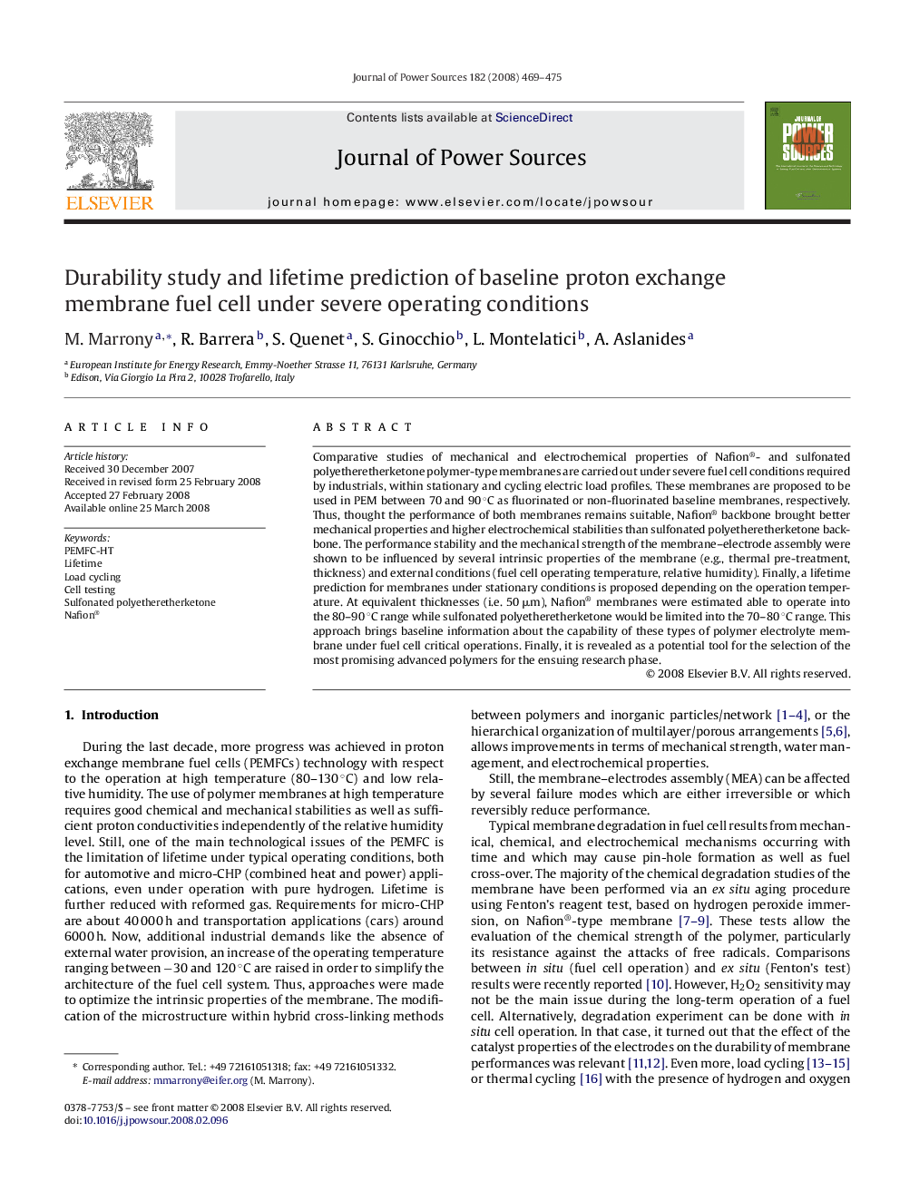 Durability study and lifetime prediction of baseline proton exchange membrane fuel cell under severe operating conditions