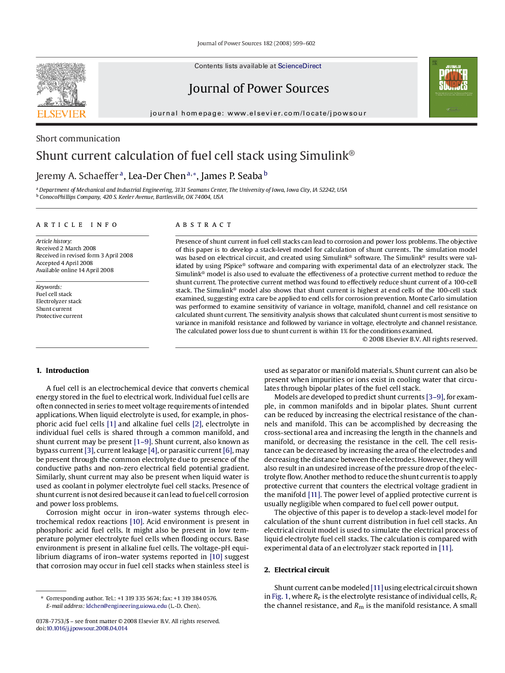 Shunt current calculation of fuel cell stack using Simulink®