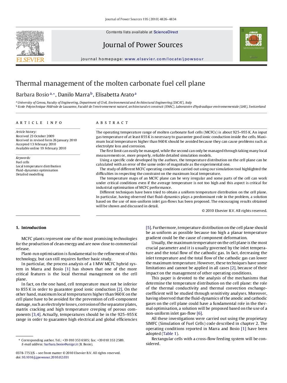 Thermal management of the molten carbonate fuel cell plane