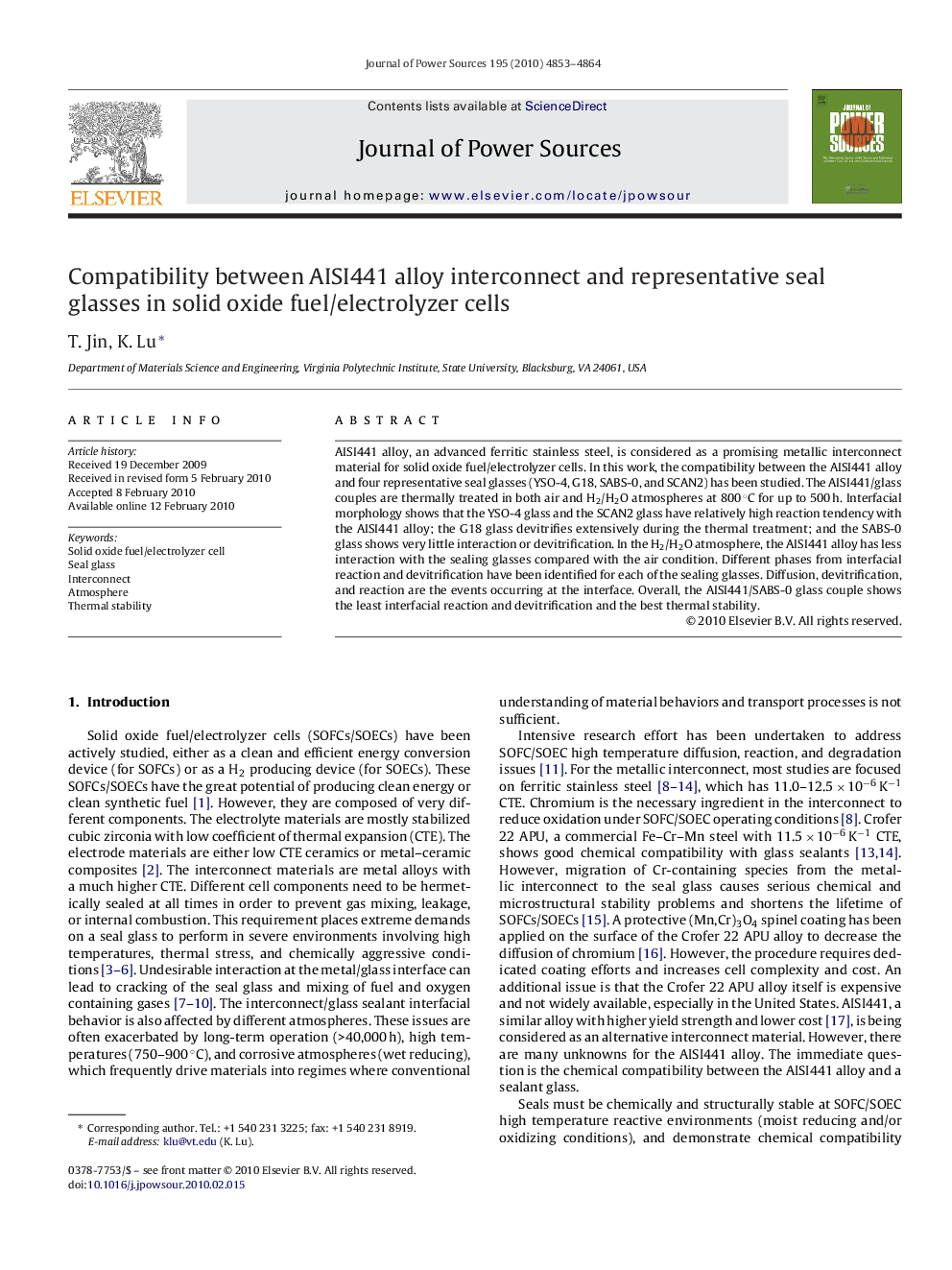 Compatibility between AISI441 alloy interconnect and representative seal glasses in solid oxide fuel/electrolyzer cells