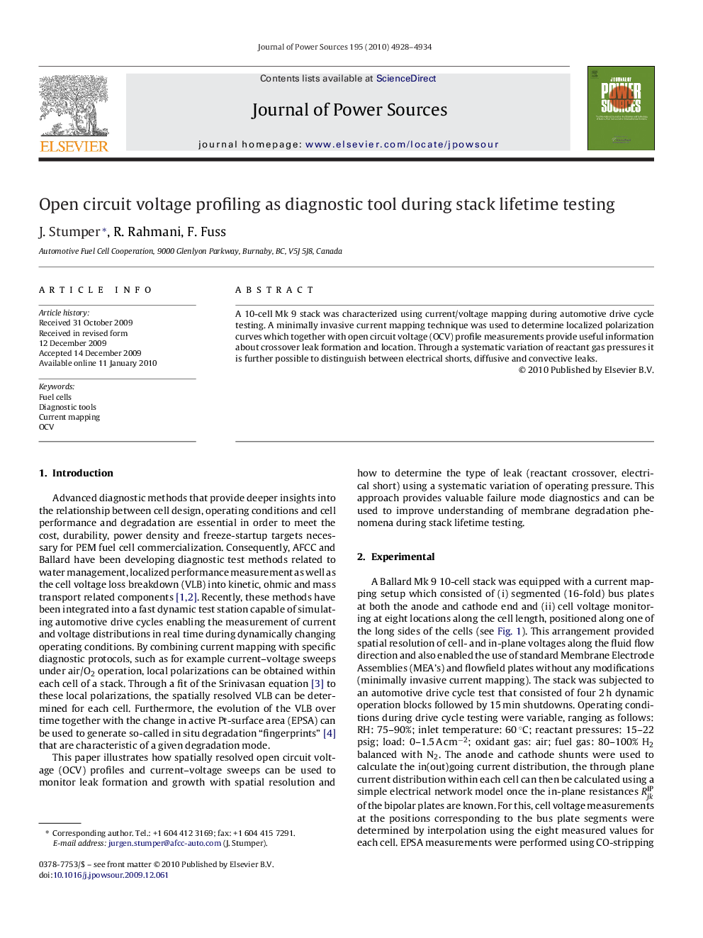 Open circuit voltage profiling as diagnostic tool during stack lifetime testing