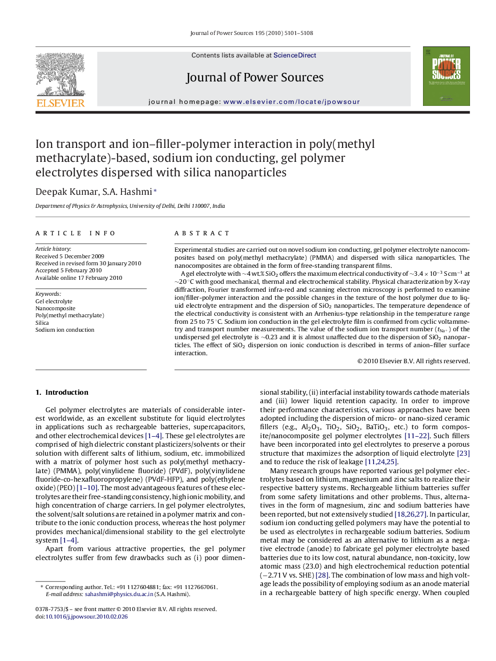 Ion transport and ion–filler-polymer interaction in poly(methyl methacrylate)-based, sodium ion conducting, gel polymer electrolytes dispersed with silica nanoparticles