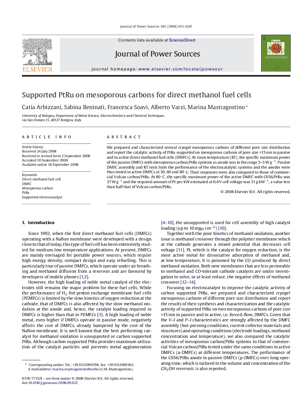 Supported PtRu on mesoporous carbons for direct methanol fuel cells