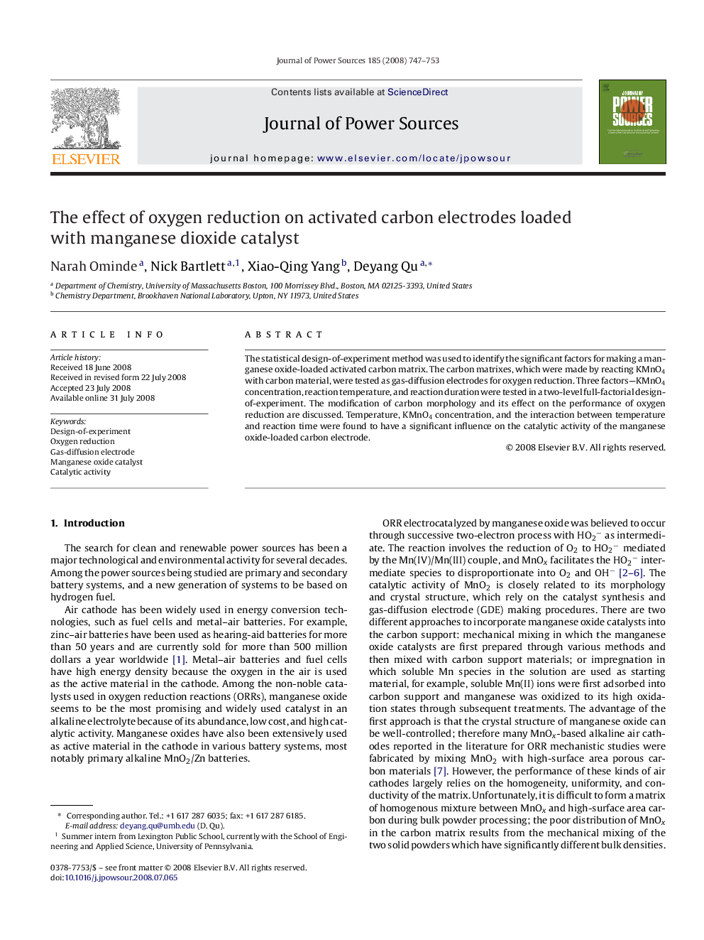 The effect of oxygen reduction on activated carbon electrodes loaded with manganese dioxide catalyst