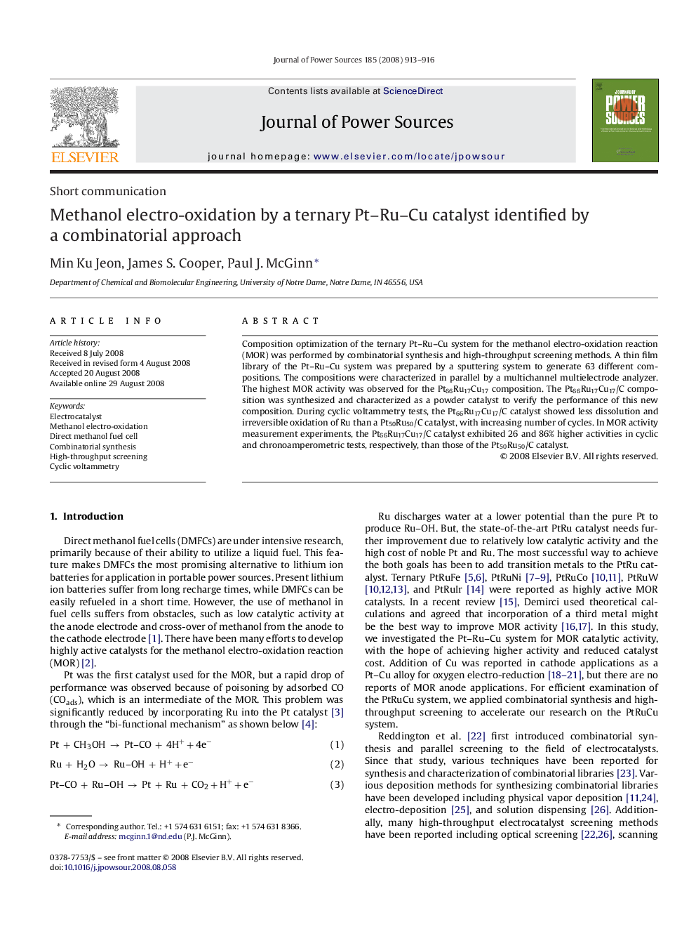 Methanol electro-oxidation by a ternary Pt–Ru–Cu catalyst identified by a combinatorial approach