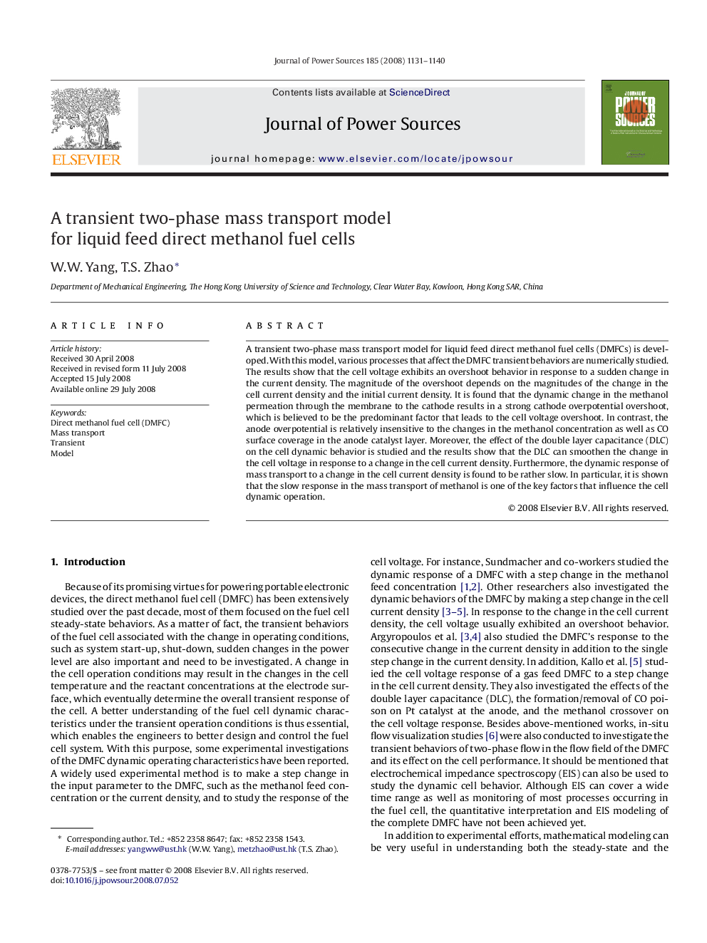 A transient two-phase mass transport model for liquid feed direct methanol fuel cells