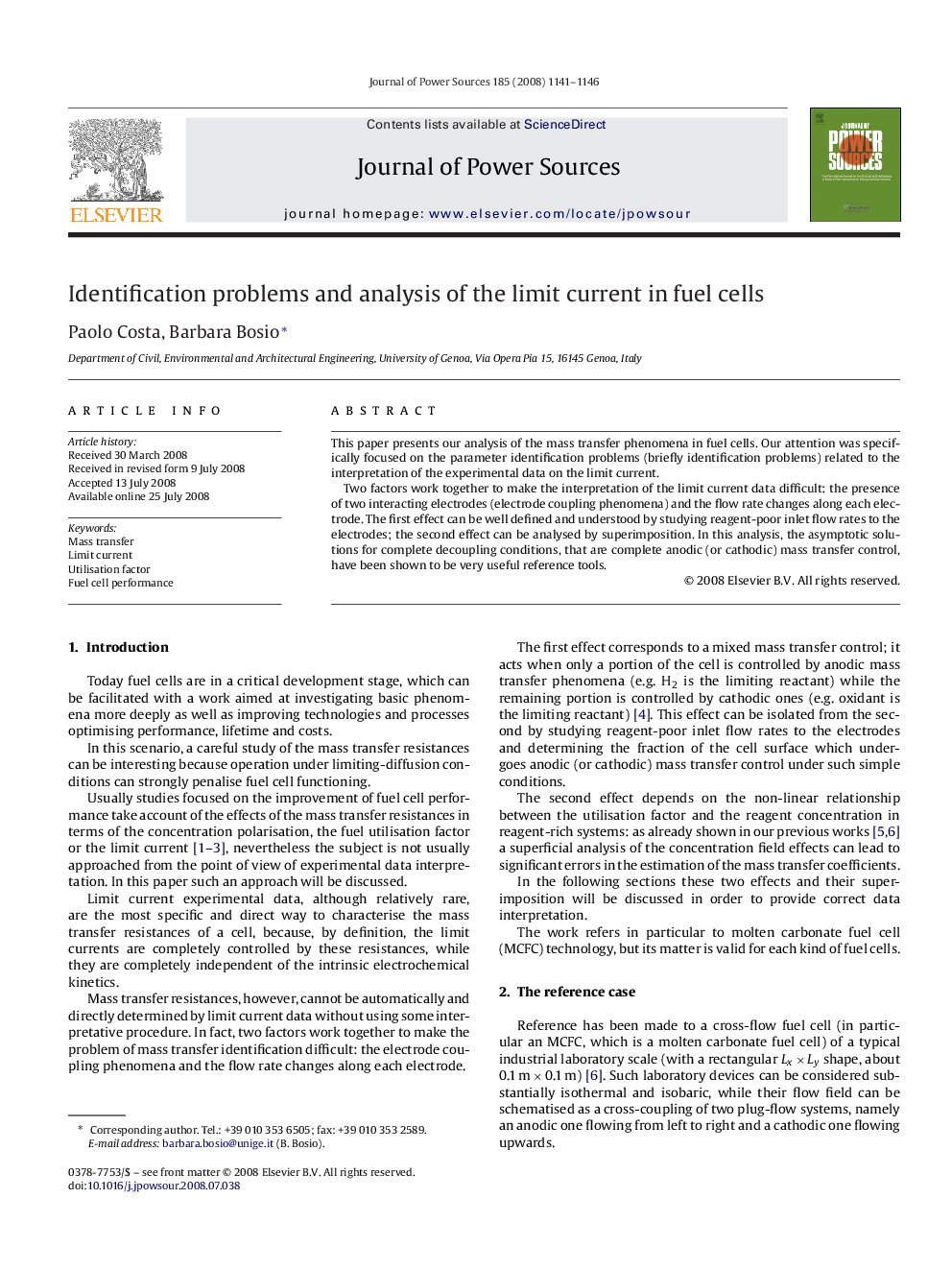 Identification problems and analysis of the limit current in fuel cells