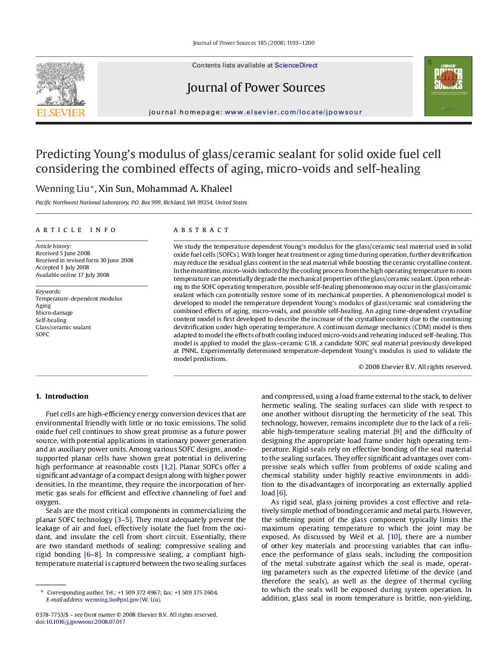 Predicting Young's modulus of glass/ceramic sealant for solid oxide fuel cell considering the combined effects of aging, micro-voids and self-healing