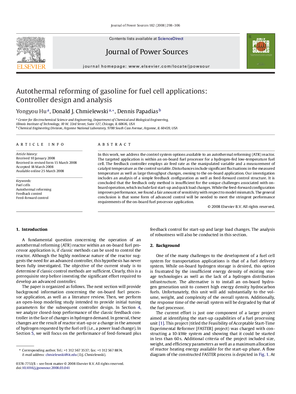 Autothermal reforming of gasoline for fuel cell applications: Controller design and analysis