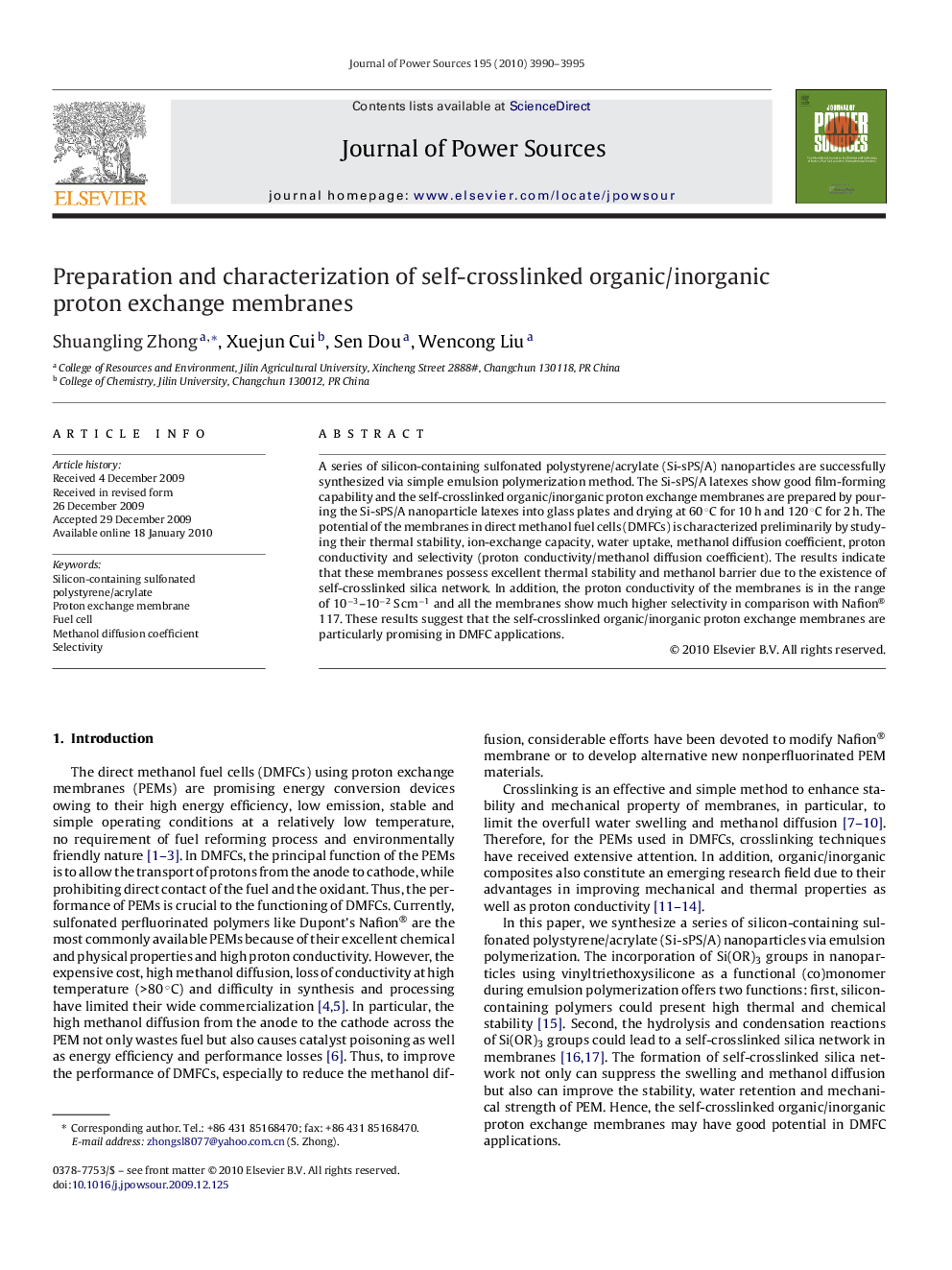 Preparation and characterization of self-crosslinked organic/inorganic proton exchange membranes