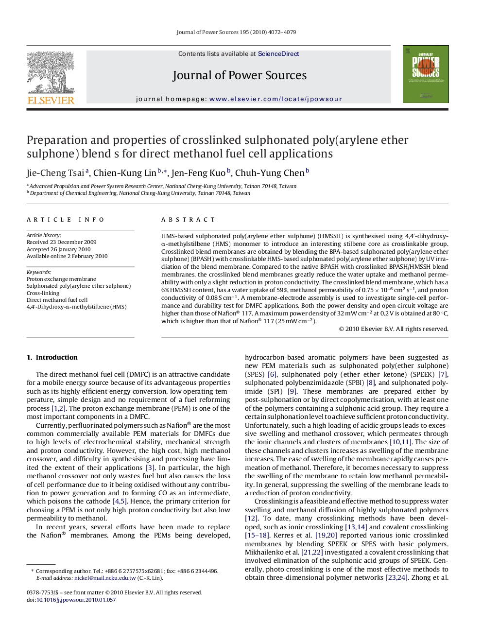 Preparation and properties of crosslinked sulphonated poly(arylene ether sulphone) blend s for direct methanol fuel cell applications