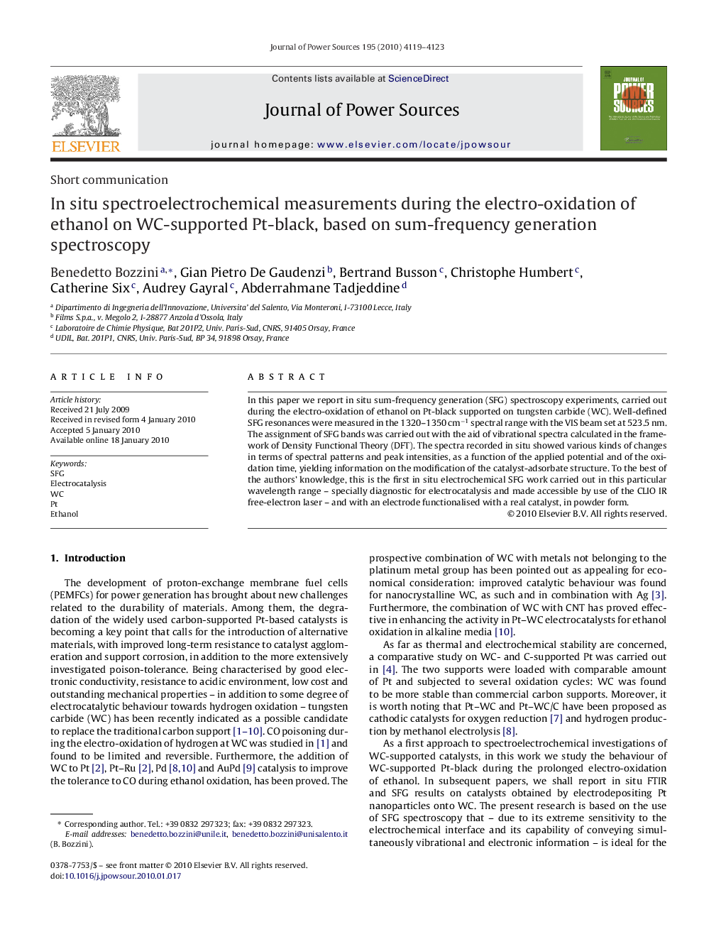 In situ spectroelectrochemical measurements during the electro-oxidation of ethanol on WC-supported Pt-black, based on sum-frequency generation spectroscopy