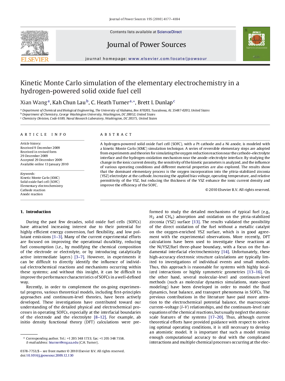 Kinetic Monte Carlo simulation of the elementary electrochemistry in a hydrogen-powered solid oxide fuel cell