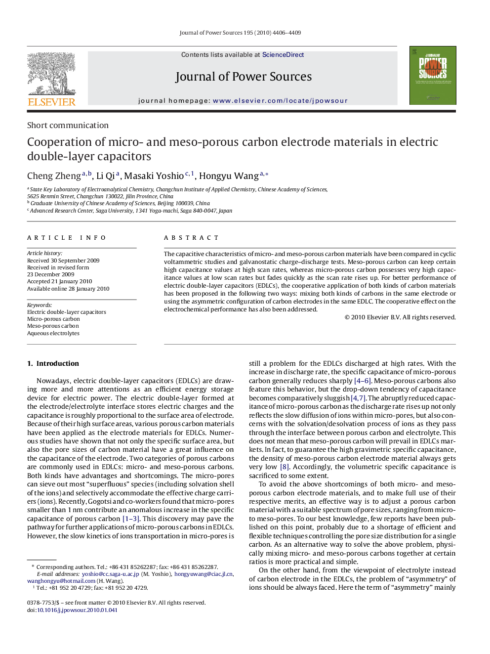 Cooperation of micro- and meso-porous carbon electrode materials in electric double-layer capacitors