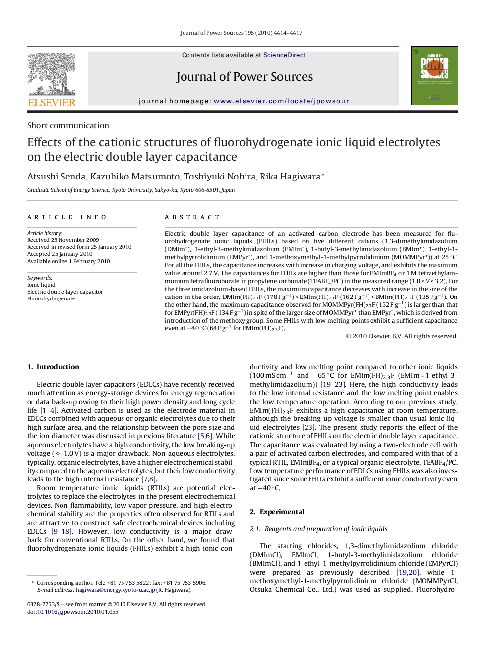 Effects of the cationic structures of fluorohydrogenate ionic liquid electrolytes on the electric double layer capacitance